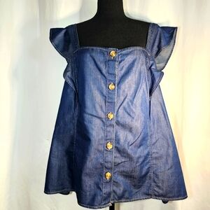 a.n.a Denim Sleeveless Summer Top Button Down w Ruffle Straps sz 2X